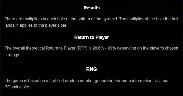 Plinko 2 slot game results, return to player, RNG